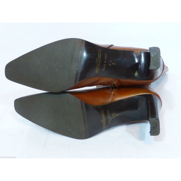 Amalfi Cognac Leather Mid Calf Boot Made in Italy - Picture 6 of 8